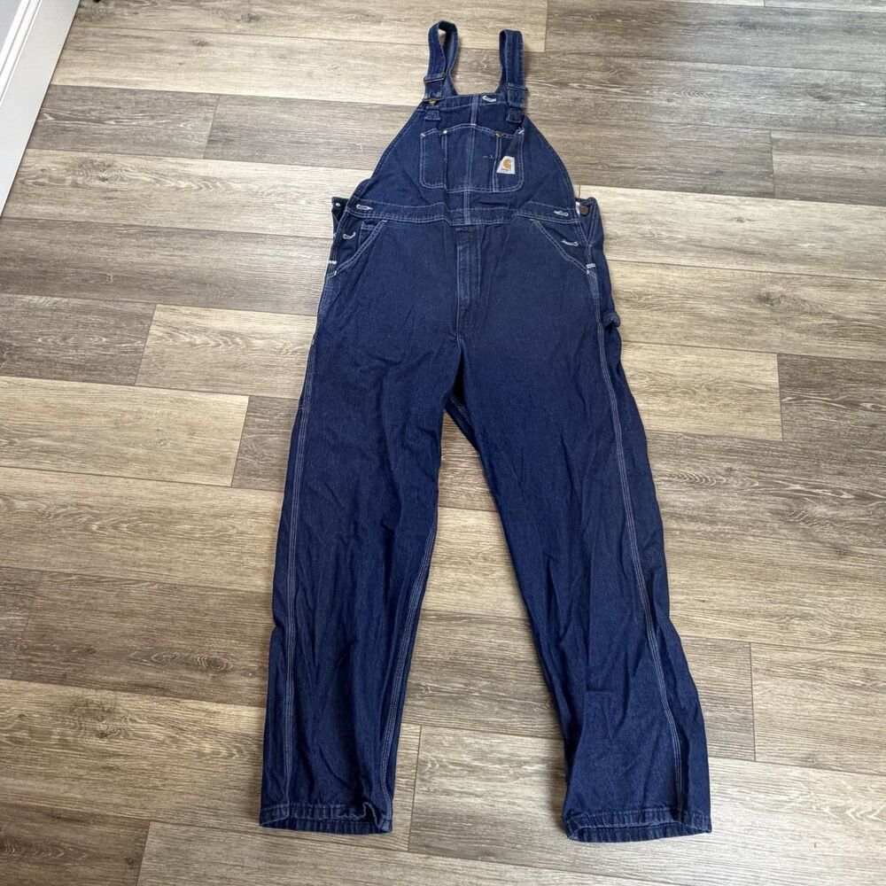 Carhartt Bib Overalls Mens 40x32 Blue Denim Carpenter Workwear Construction